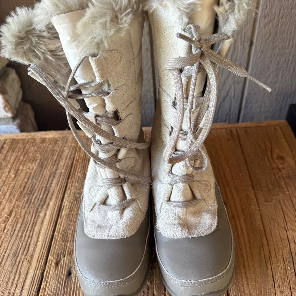 The North Face Shellista Lace Up Winter Boots Tan Suede Faux Fur Women 8 A0Z3